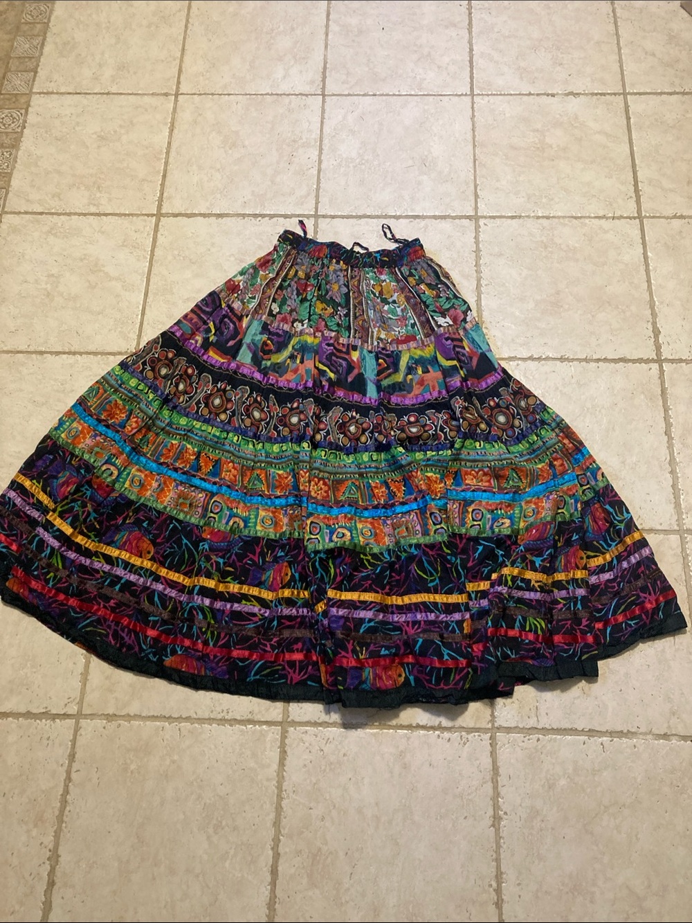 Vintage Soft Surroundings boho gypsy Kamala jungle print maxi skirt 100 cotton M - Picture 3 of 5